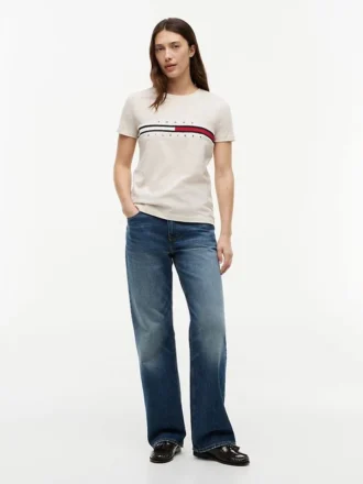 Tricou cu logo brodat cu dungi în formă de steag