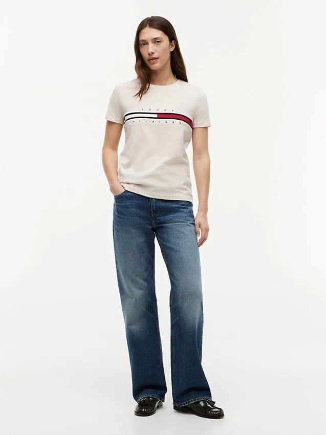 Tricou cu logo brodat cu dungi în formă de steag Tricou cu logo brodat cu dungi în formă de steag