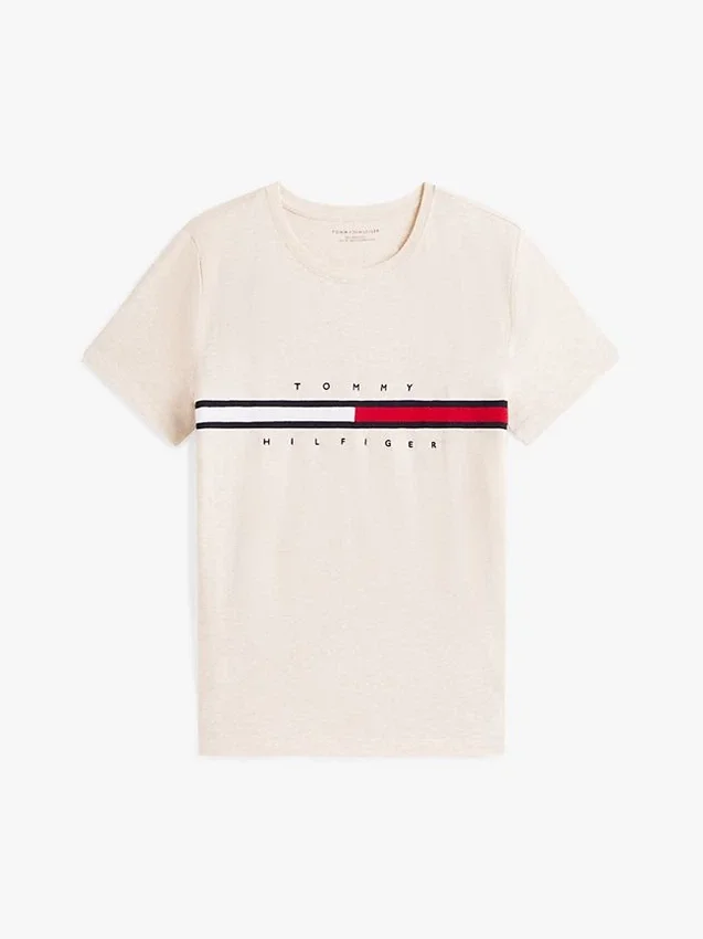 Tricou cu logo brodat cu dungi în formă de steag Tricou cu logo brodat cu dungi în formă de steag