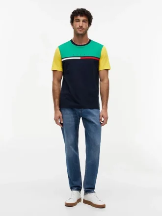 Tricou cu logo și dungi colorate