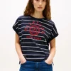 Tricou cu mâneci dolman și logo arc, cu dungi