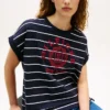Tricou cu mâneci dolman și logo arc, cu dungi
