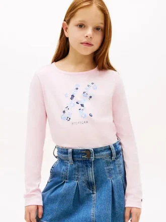 Tricou cu monogramă florală pentru copii