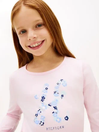 Tricou cu monogramă florală pentru copii