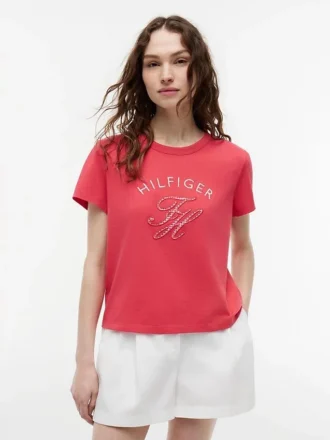 Tricou cu monogramă în stil gingham