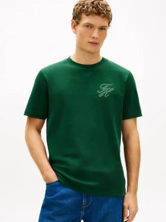 Tricou cu monogramă script și țesătură interlock