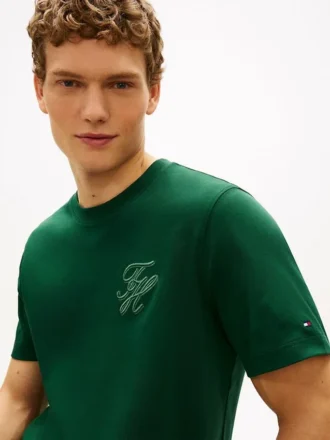 Tricou cu monogramă script și țesătură interlock