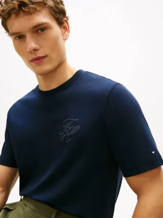 Tricou cu monogramă script și țesătură interlock
