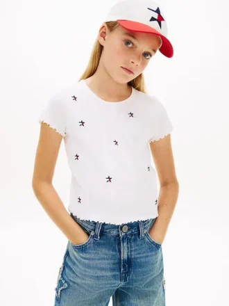 Tricou cu nervuri și stea brodată pentru copii