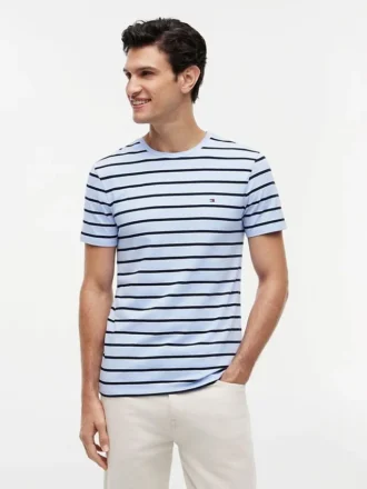 Tricou din bumbac elastic cu dungi, croială extra slim