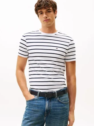 Tricou din bumbac elastic cu dungi, croială extra slim