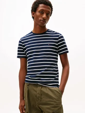 Tricou din bumbac elastic cu dungi, croială extra slim
