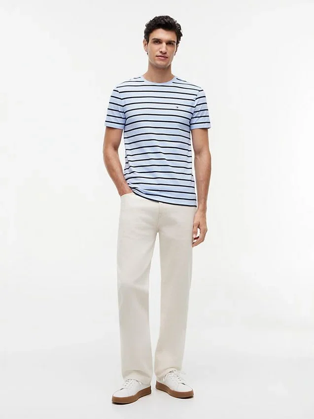 Tricou din bumbac elastic cu dungi, croială extra slim Tricou din bumbac elastic cu dungi, croială extra slim