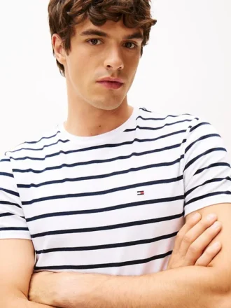Tricou din bumbac elastic cu dungi, croială extra slim