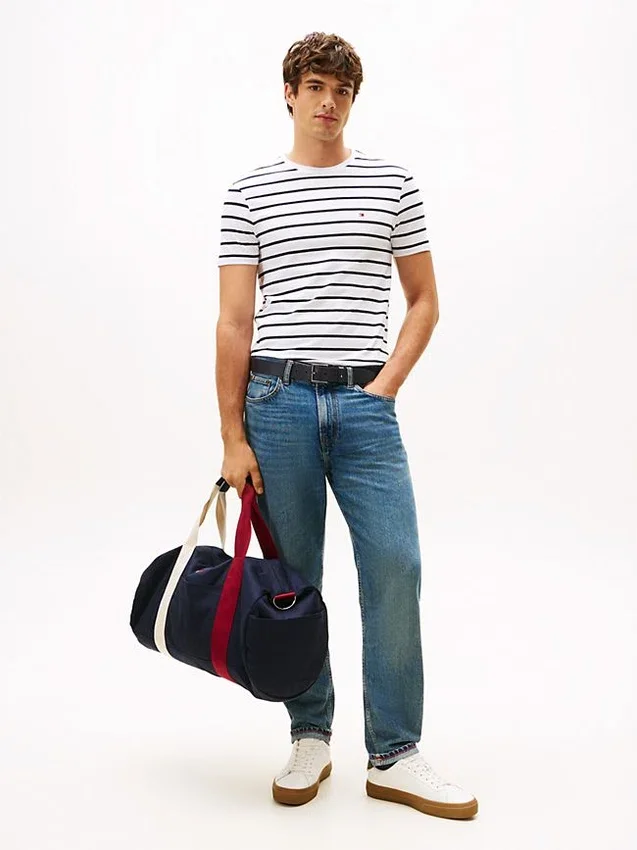 Tricou din bumbac elastic cu dungi, croială extra slim Tricou din bumbac elastic cu dungi, croială extra slim