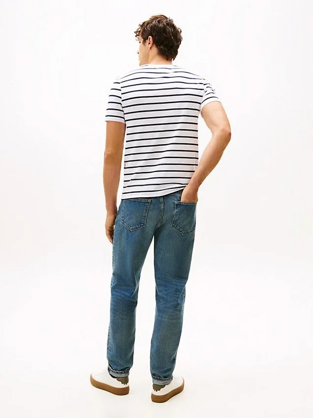 Tricou din bumbac elastic cu dungi, croială extra slim Tricou din bumbac elastic cu dungi, croială extra slim