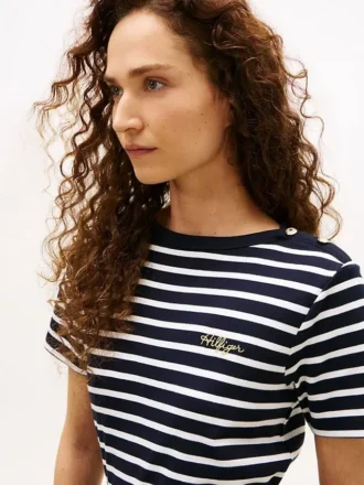 Tricou din bumbac interlock cu nasturi aurii