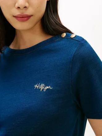Tricou din bumbac interlock cu nasturi aurii