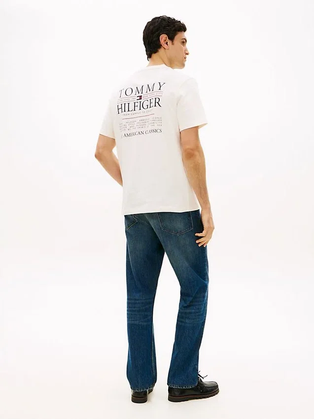 Tricou din bumbac slub cu logo grafic pe spate Tricou din bumbac slub cu logo grafic pe spate