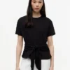 Tricou din bumbac slub cu nod în față Tricou din bumbac slub cu nod în față
