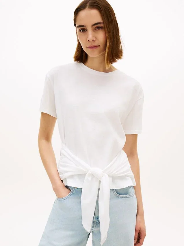 Tricou din bumbac slub cu nod în față Tricou din bumbac slub cu nod în față