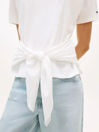 Tricou din bumbac slub cu nod în față