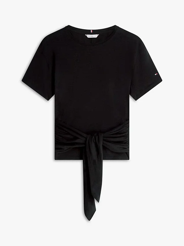 Tricou din bumbac slub cu nod în față Tricou din bumbac slub cu nod în față