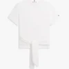 Tricou din bumbac slub cu nod în față Tricou din bumbac slub cu nod în față