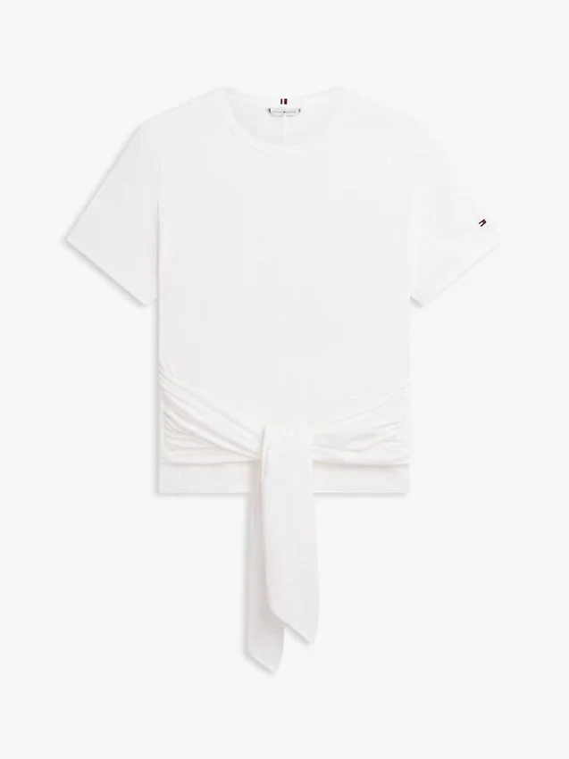 Tricou din bumbac slub cu nod în față Tricou din bumbac slub cu nod în față