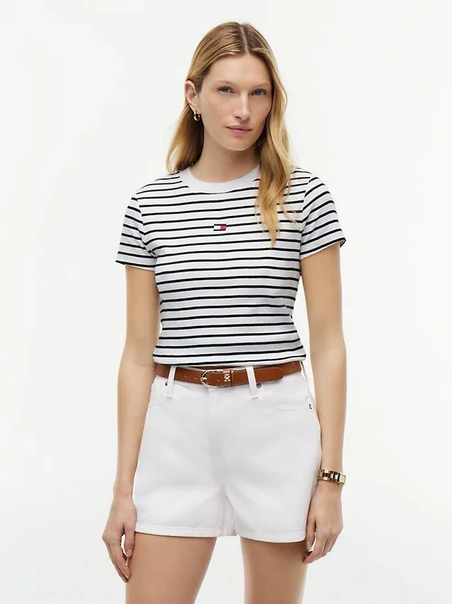 Tricou Favorite cu dungi și logo mini steag Tricou Favorite cu dungi și logo mini steag