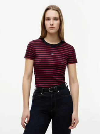 Tricou Favorite cu dungi și logo mini steag