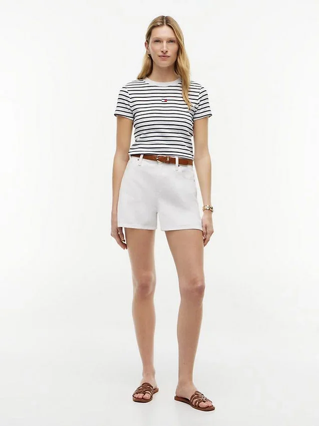 Tricou Favorite cu dungi și logo mini steag Tricou Favorite cu dungi și logo mini steag