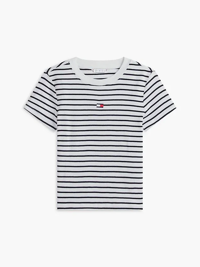 Tricou Favorite cu dungi și logo mini steag Tricou Favorite cu dungi și logo mini steag