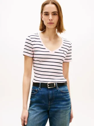 Tricou Favorite cu guler în V și dungi