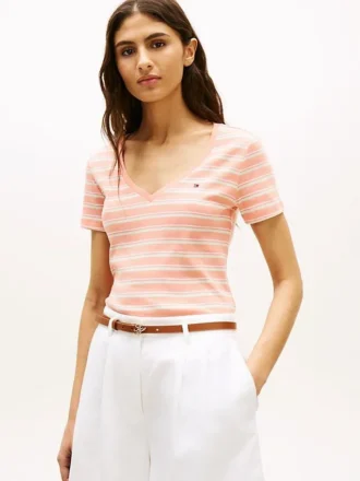 Tricou Favorite cu guler în V și dungi