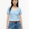 Tricou Favorite cu guler în V și dungi Tricou Favorite cu guler în V și dungi