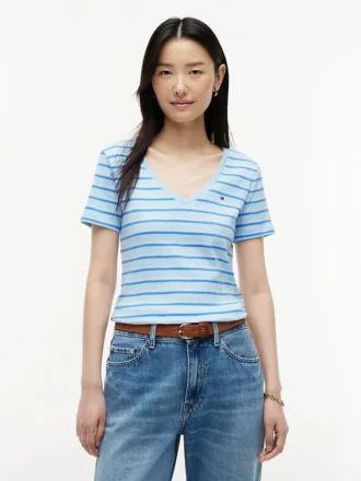 Tricou Favorite cu guler în V și dungi
