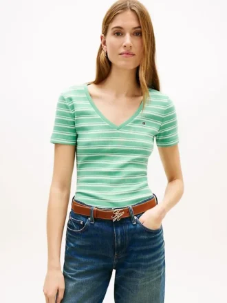 Tricou Favorite cu guler în V și dungi