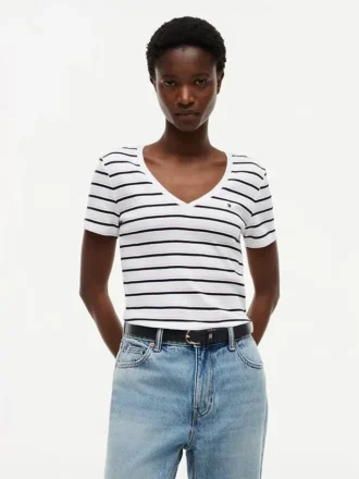 Tricou Favorite cu guler în V și dungi