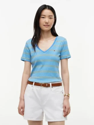 Tricou Favorite cu guler în V și dungi