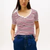 Tricou Favorite cu guler în V și dungi