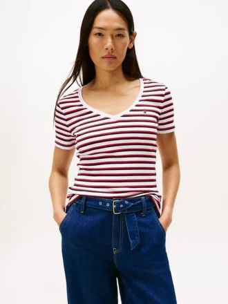 Tricou Favorite cu guler în V și dungi