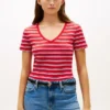 Tricou Favorite cu guler în V și dungi