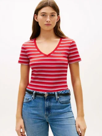 Tricou Favorite cu guler în V și dungi
