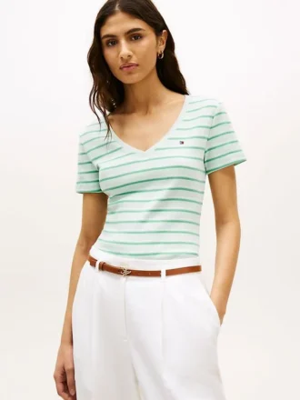 Tricou Favorite cu guler în V și dungi