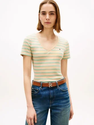 Tricou Favorite cu guler în V și dungi