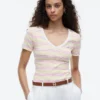 Tricou Favorite cu guler în V și dungi Tricou Favorite cu guler în V și dungi