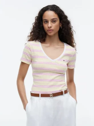 Tricou Favorite cu guler în V și dungi