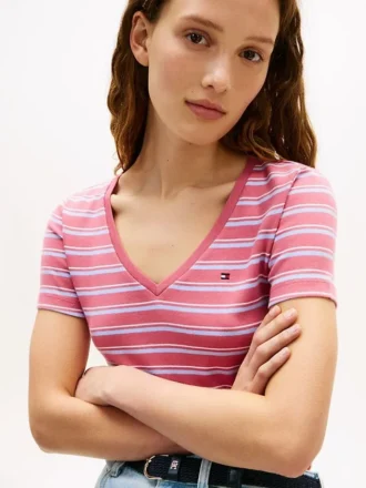 Tricou Favorite cu guler în V și dungi