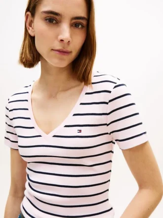 Tricou Favorite cu guler în V și dungi